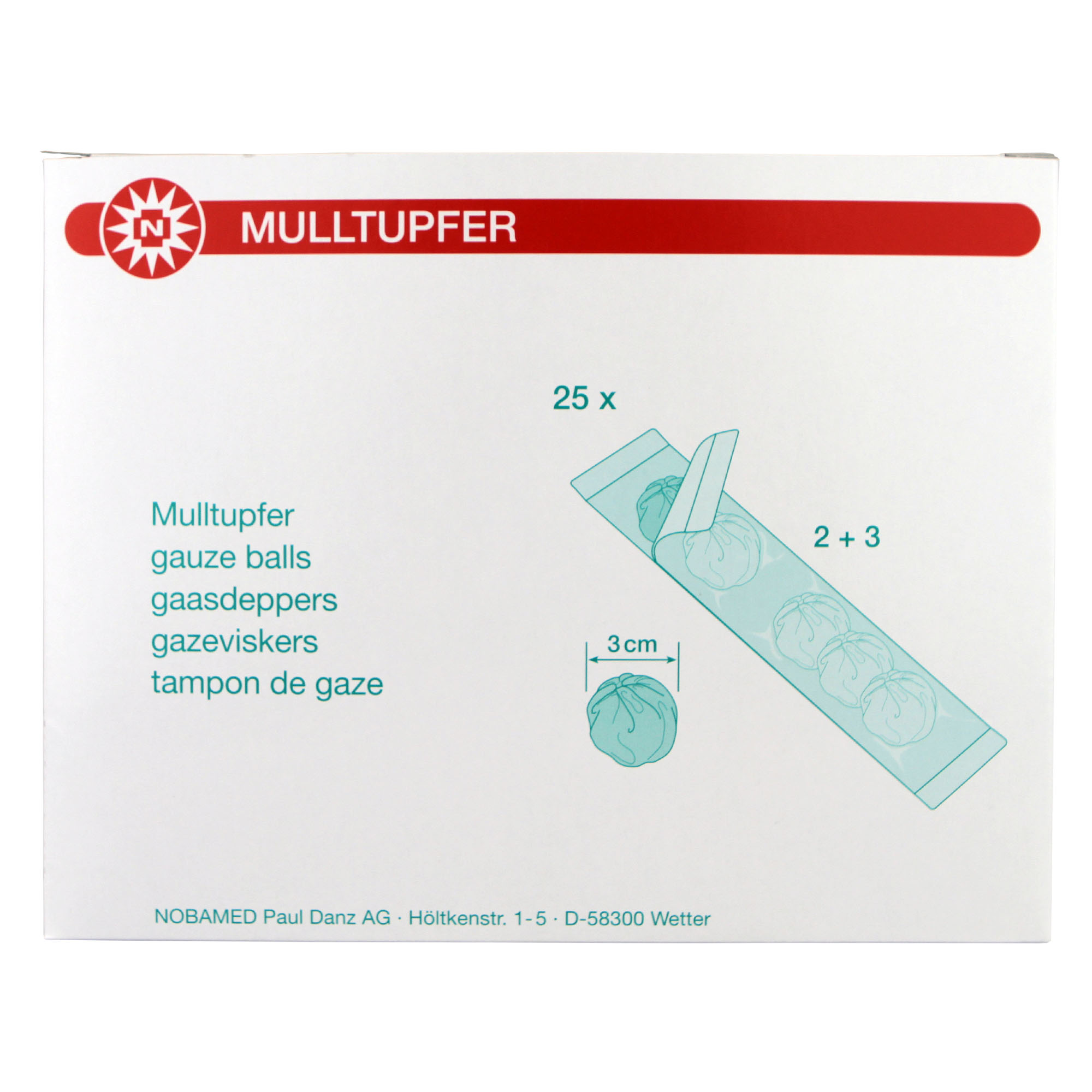 NOBAMED Mulltupfer steril, formstabil im 2-Kammer-Set Ø 3cm