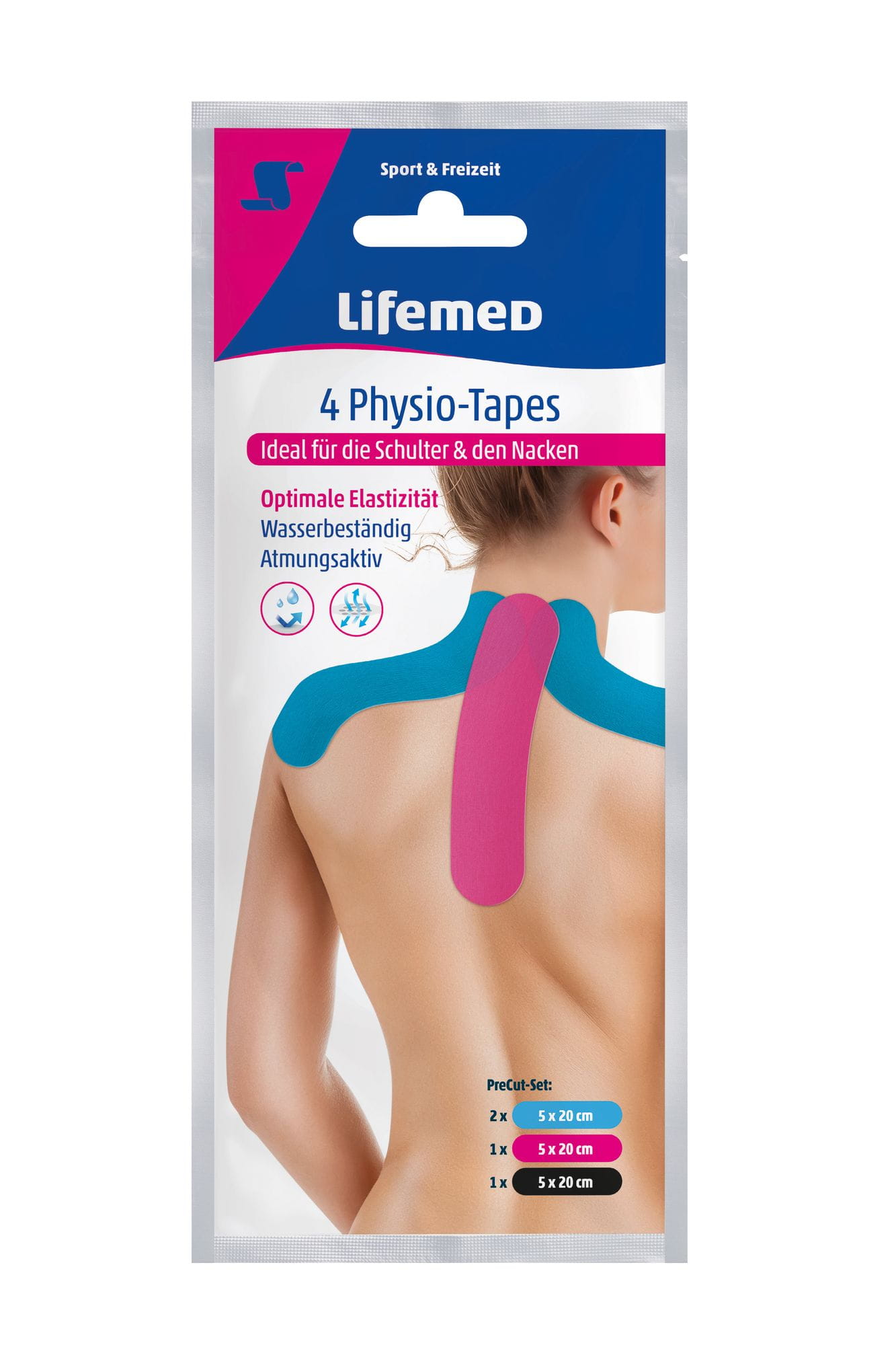 4 Lifemed Physio-Tapes 20 cm x 5 cm farbig sortiert Nacken