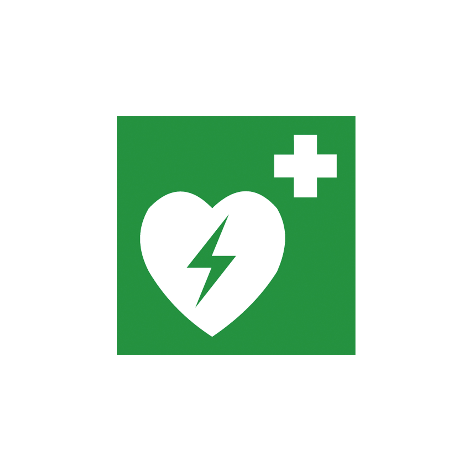 Rettungsschild als Symbol Defibrillator nach ISO 7010
