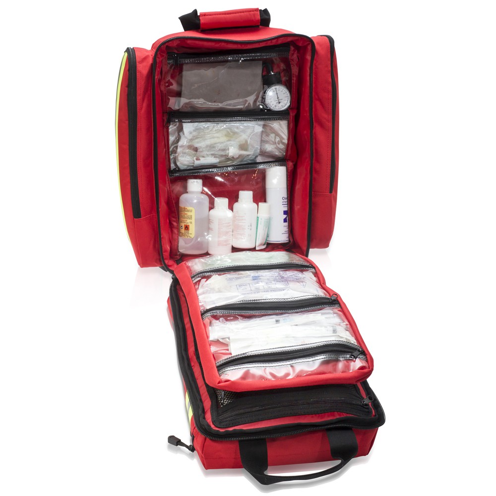 Elite Bags SUPPORTER Notfallrucksack 37 x 45 x 21 cm Rot mit gepolstertem AED-Fach - offen 2