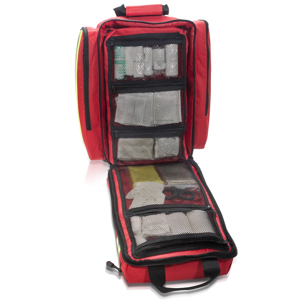 Elite Bags SUPPORTER Notfallrucksack 37 x 45 x 21 cm Rot mit gepolstertem AED-Fach - offen 1