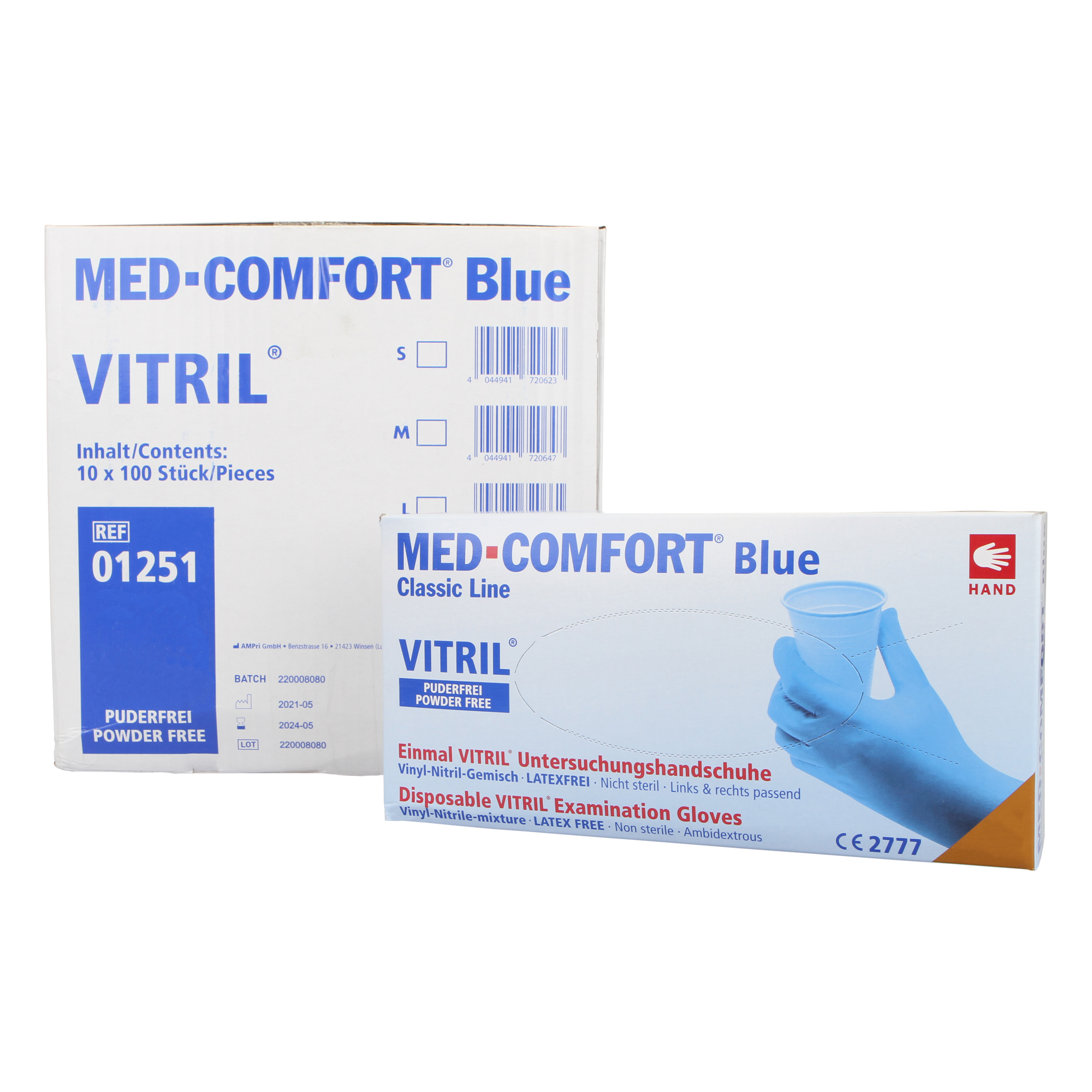 10 x MED-COMFORT Vitril Blau Einmalhandschuhe Vinyl-Nitril Untersuchungshandschuhe