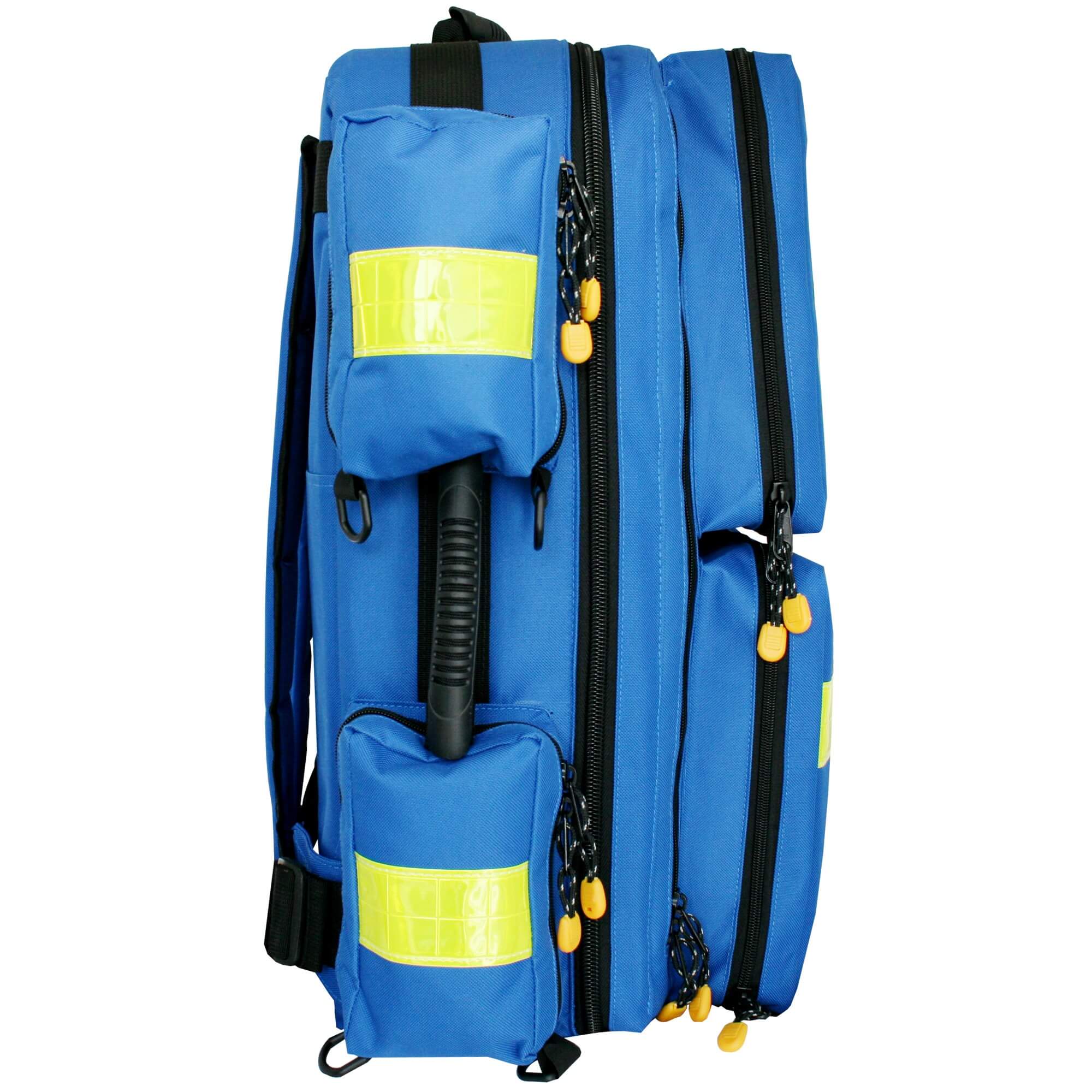 Notfallrucksack MEDICUS XL Blau Nylon 65 x 42 x 23 cm 65 L Volumen.Rettungsrucksack mit Schnellverschlussgurt zur Stabilisierung, gepolsterten Trageriemen sowie gepolstertem Taschenrücken, 2 Tragegriffe für individuellen Einsatz.Sanismart.