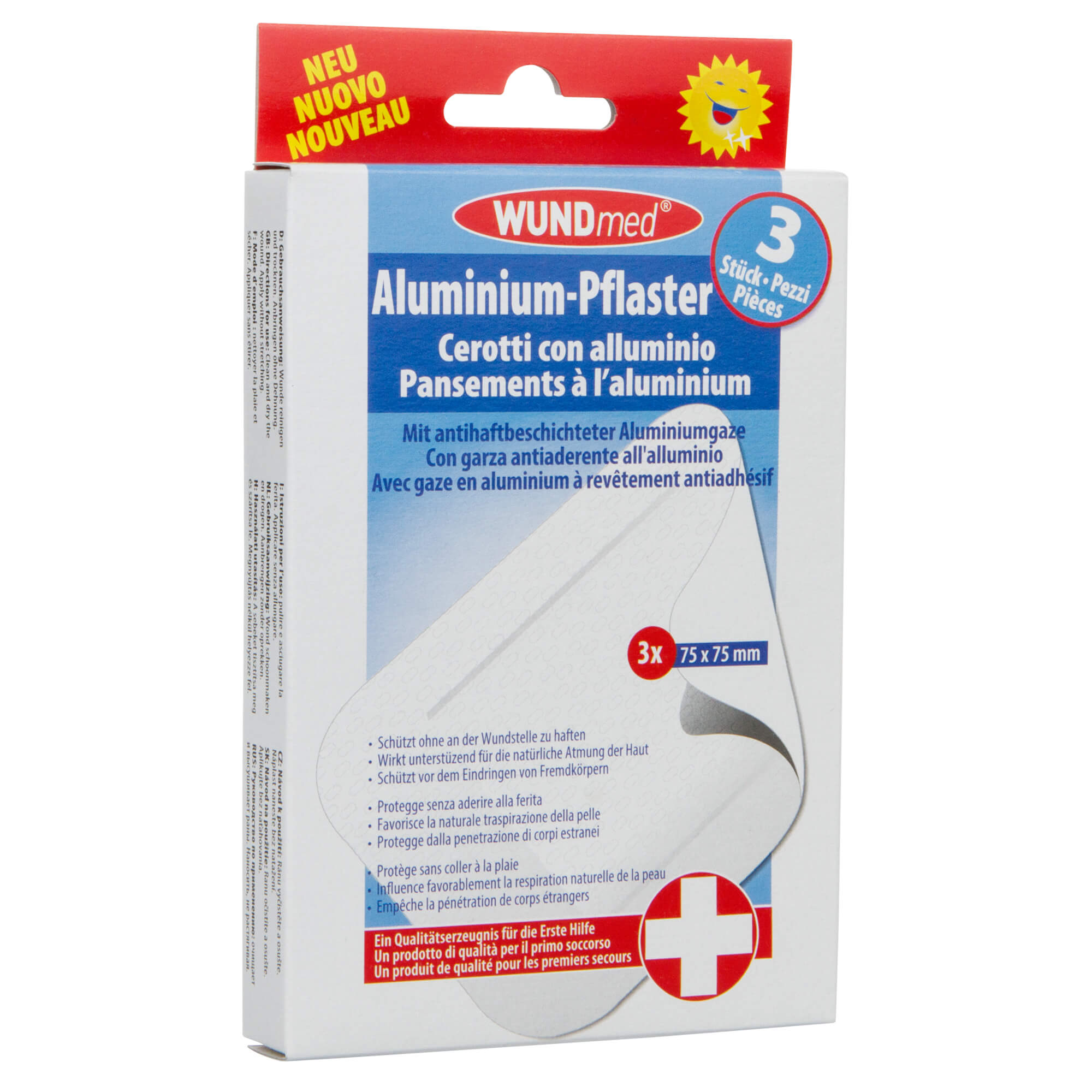WUNDmed® Aluminium-Pflaster 75 x 75 mm 3 Stück/Packung