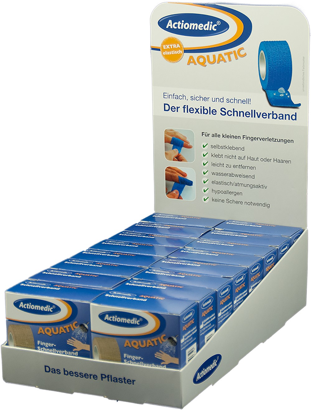 Actiomedic® AQUATIC Schnellverband 3cm x 7m Hautfarben Display 16 St.